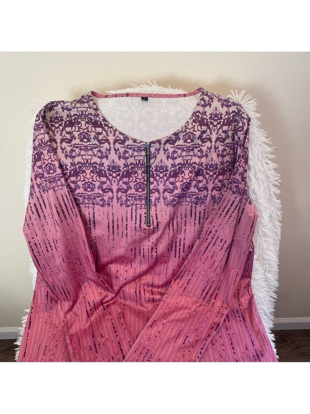 SHEIN Gradient Pink and Purple Long Sleeve Top